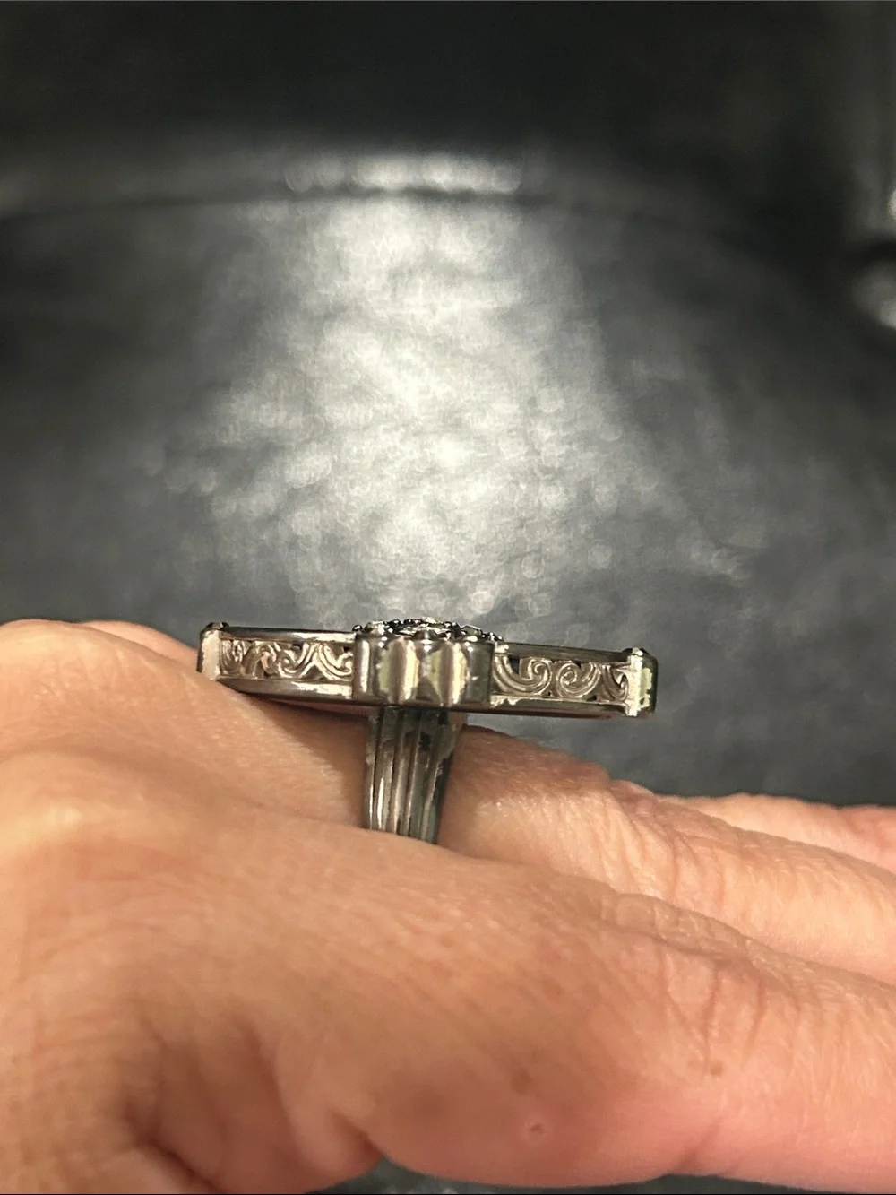 Brighton Mumtaz Silver-Tone Oval Filigree Ring with Clear Stones